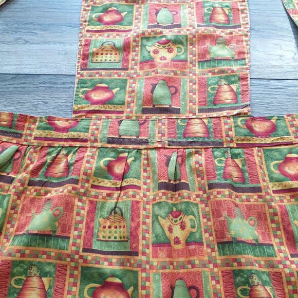 Vintage Handmade Country Kitchen Print Apron Adjustable Ties Teapot 9" Opening - Picture 5 of 9